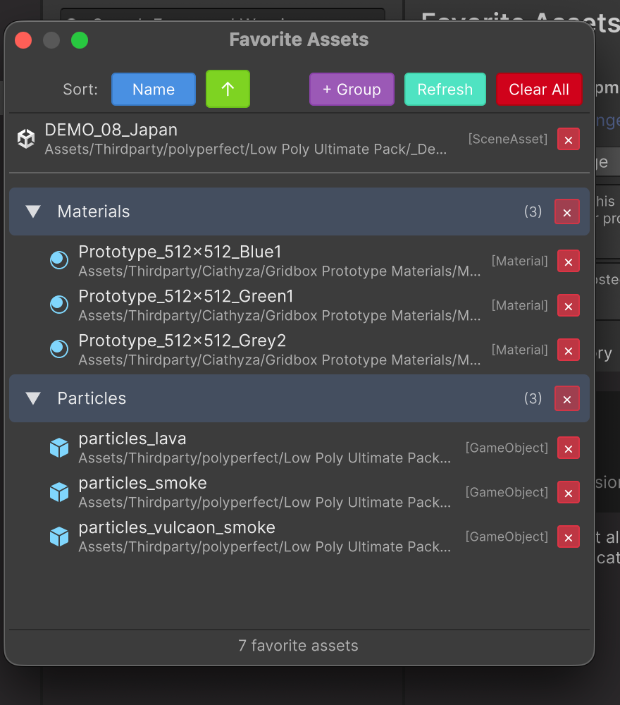 The Favorite Assets window