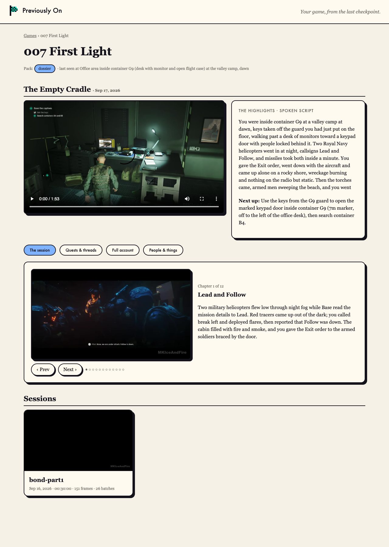 The game page on the generated site